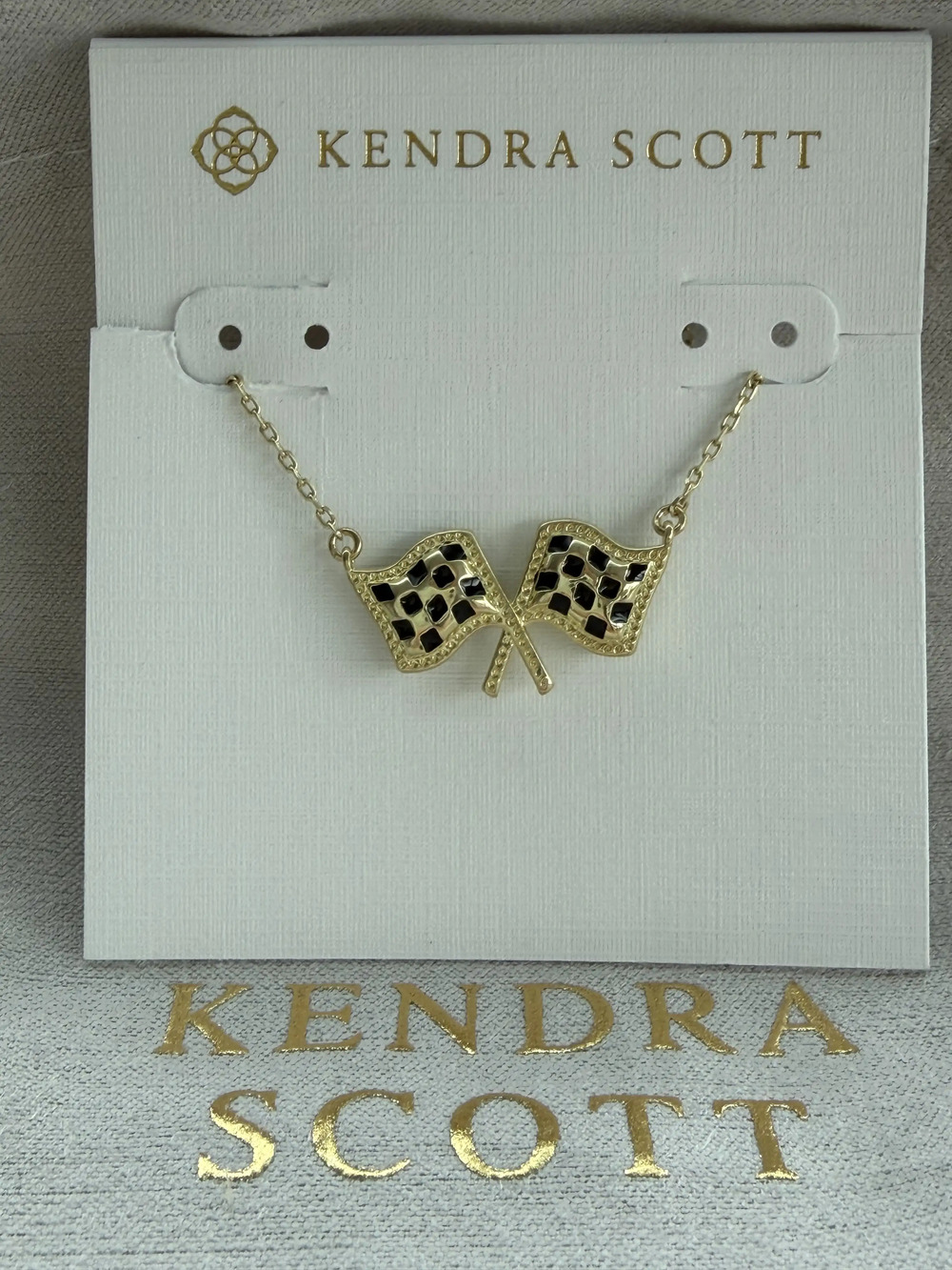 Kendra Scott x Checkered Flag Gold Short Pendant Necklace